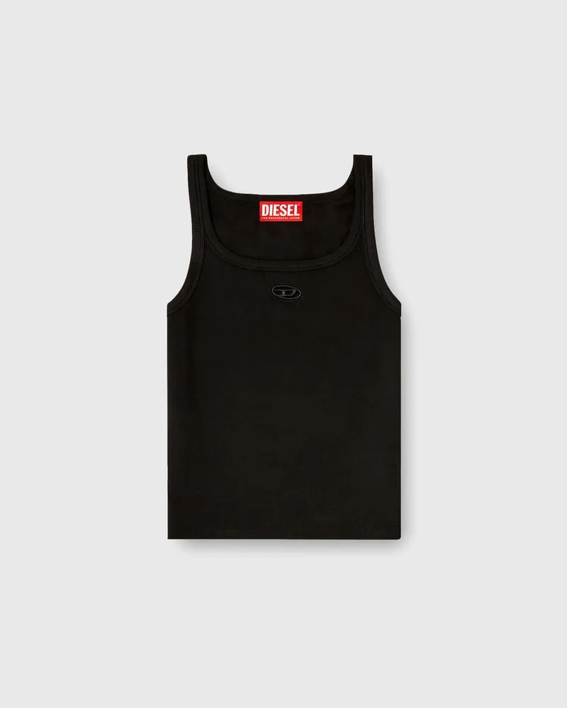 Diesel Schmales Tanktop mit lasergeschnittenem Oval D - T-Shirts - Damen - Schwarz Schwarz
