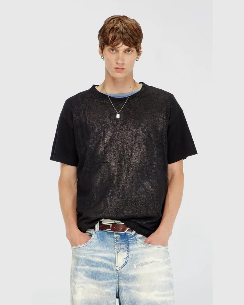 Diesel Baumwoll-T-Shirt mit Rundhalsausschnitt und Folienprint - T-Shirts - Herren - Schwarz Schwarz