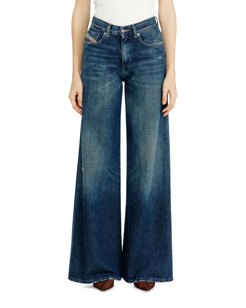 Diesel Flare Jeans Regular Waist 1978 D-Akemi, Dunkelblau, Reißverschluss Blau