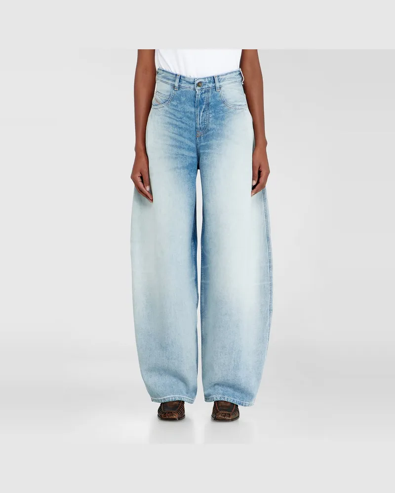 Diesel Relaxed Jeans High Waist 1987 D-Khelz, Hellblau, Knopfverschluss Blau