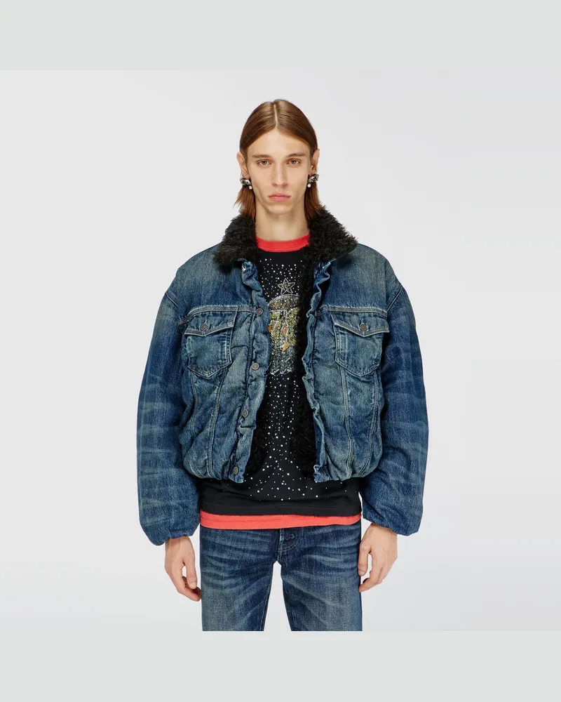 Diesel Truckerjacke aus Denim mit Teddyfutter - Denim jacken - Unisex - Blau Blau