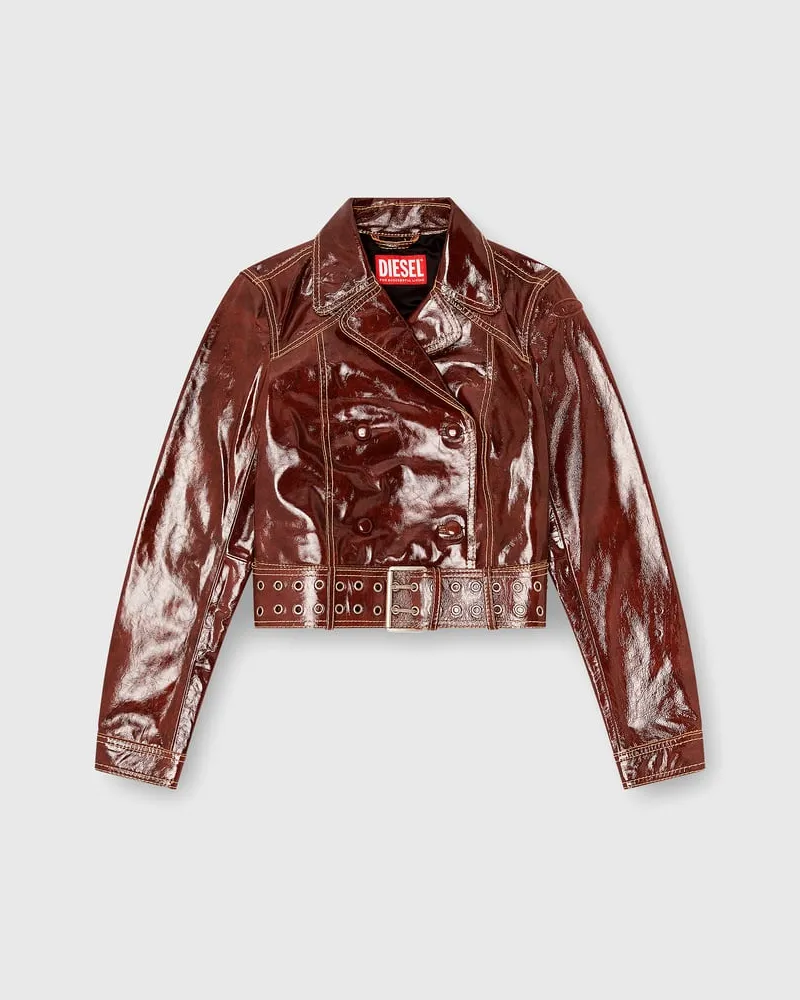 Diesel Patent-leather jacket mit großem Gürtel - Lederjacken - Damen - Rot Rot