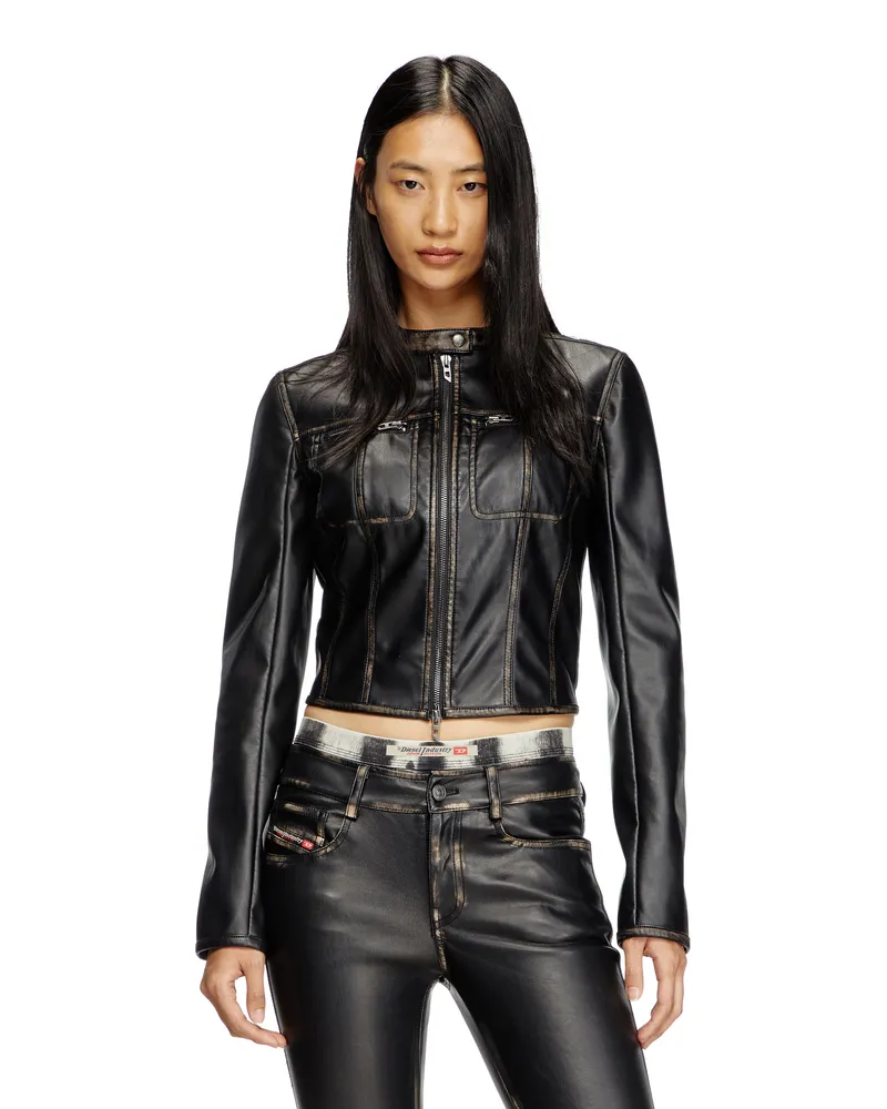 Diesel Verkürzte vielgetragene Biker-Jacke - Lederjacken - Damen - Schwarz Schwarz
