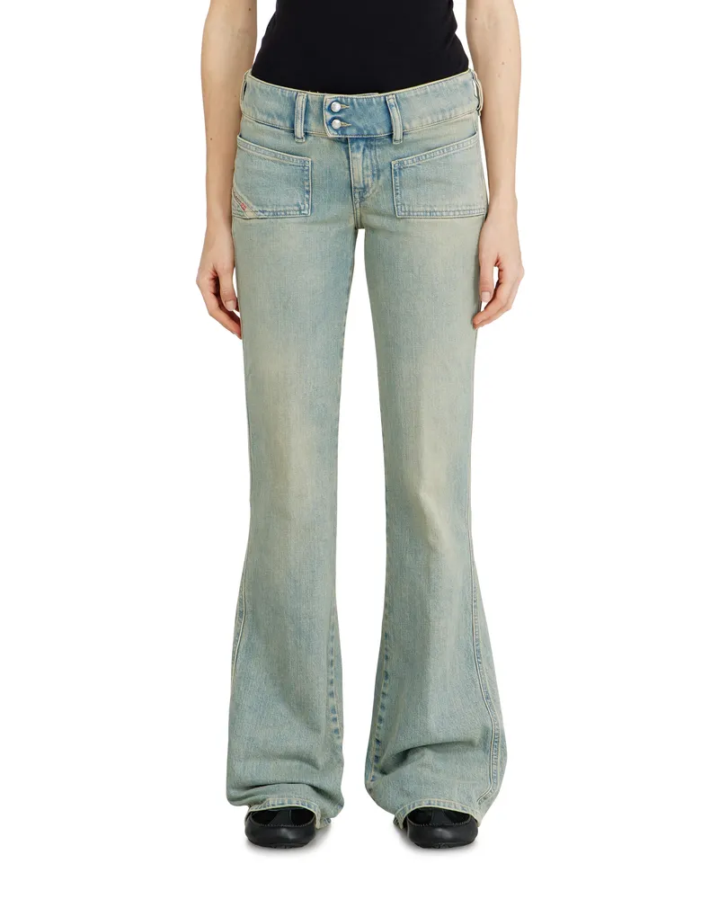 Diesel Bootcut Jeans Low Waist D-Hush, Mittelblau, Reißverschluss Blau