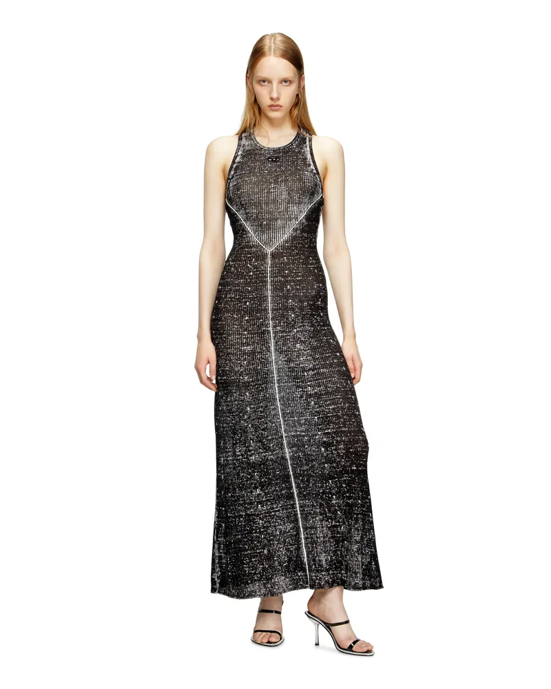 Diesel Gestricktes Kleid aus Leinen mit Cutout-Logo - Kleider - Damen - Schwarz Schwarz