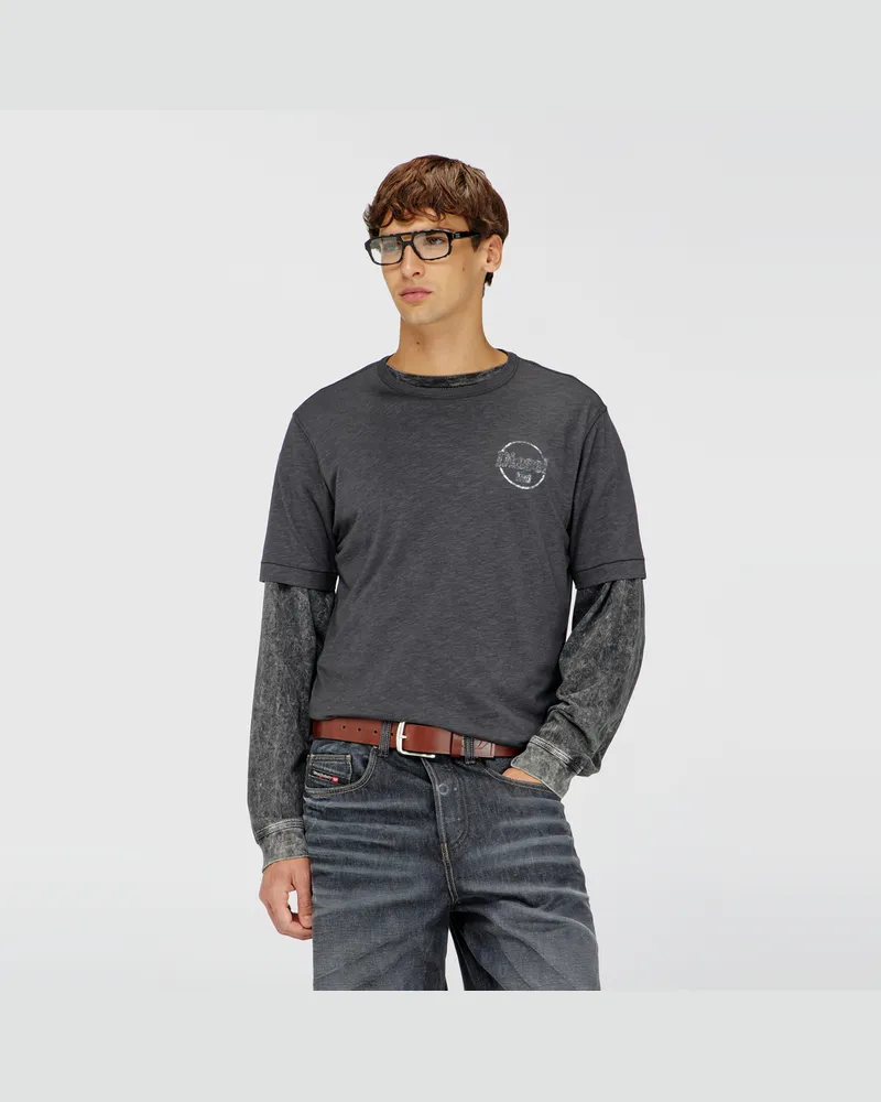 Diesel T-Shirt aus Slub-Jersey mit Crack-Print - T-Shirts - Herren - Grau Grau