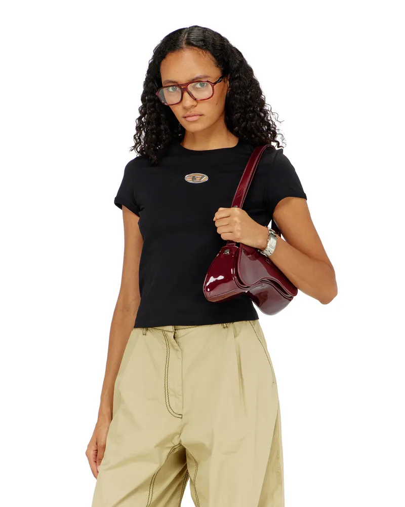Diesel T-Shirt in schmalem Fit mit Cut-out-Oval D - T-Shirts - Damen - Schwarz Schwarz