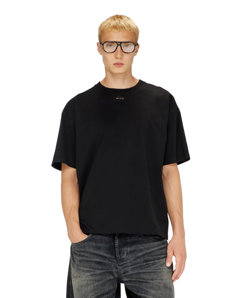 Diesel Locker geschnittenes Baumwoll-T-Shirt mit Oval D Stickerei - T-Shirts - Herren - Schwarz Schwarz