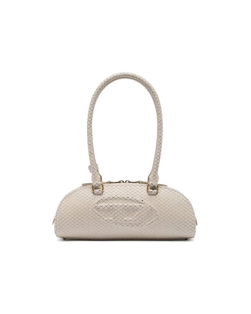 Diesel 1DR Dome-Langgezogene Bowlingtasche aus Leder in Schlangenoptik - Schultertaschen - Damen - Beige Beige