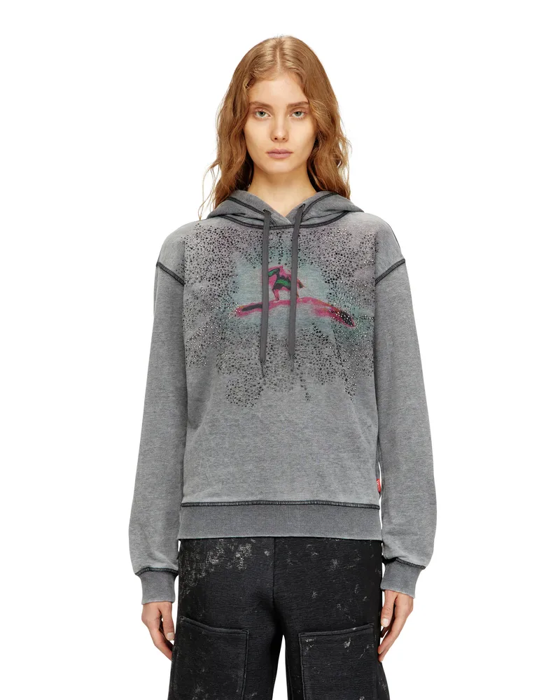 Diesel Kapuzenpullover mit digitalem Grafikdruck und Strassverzierungen - Sweatshirts - Damen - Grau Grau