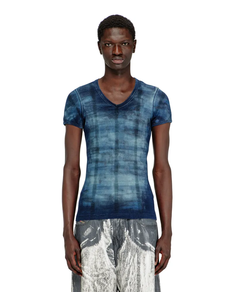 Diesel Röntgen-Top aus geripptem Jersey mit Karomuster - T-Shirts - Herren - Blau Blau