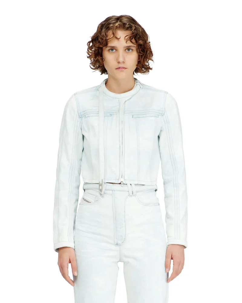 Diesel Kurzgeschnittene Jacke aus eisblauem Satin-Denim - Denim jacken - Damen - Blau Blau