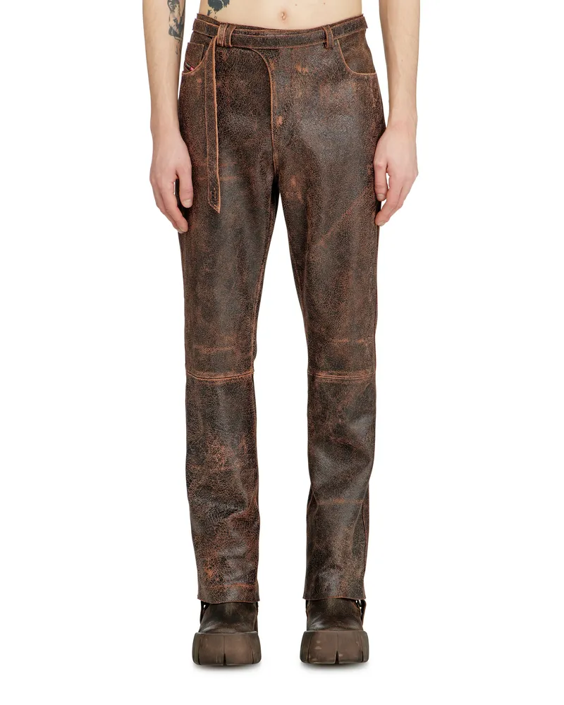 Diesel Hose aus Rissleder mit Biker-Riemendetail - Hosen - Herren - Braun Braun