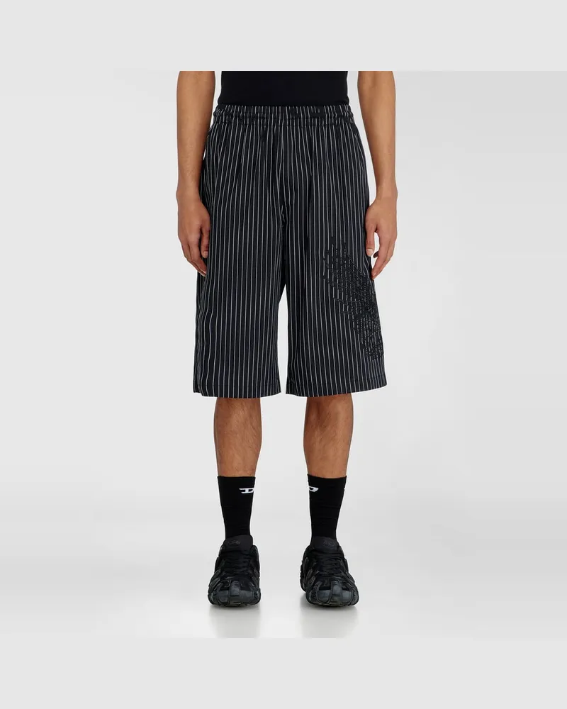 Diesel Pinstripe-Shorts mit Phoenix-Stickerei - Kurze Hosen - Herren - Schwarz Schwarz