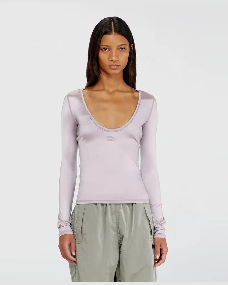 Diesel Nylon slim top mit Rundhalsausschnitt und Logo Oval D Stickerei - Oberteile - Damen - Violett Violett