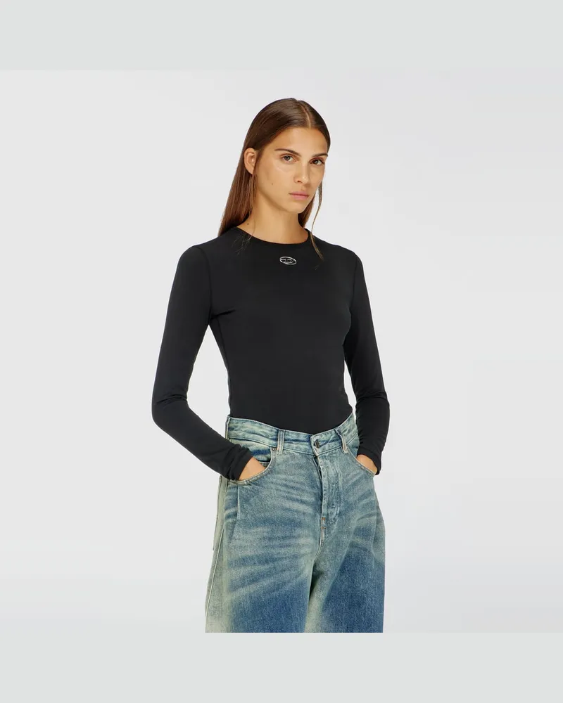 Diesel Baumwollpullover mit Oval-D-Logo - T-Shirts - Damen - Schwarz Schwarz