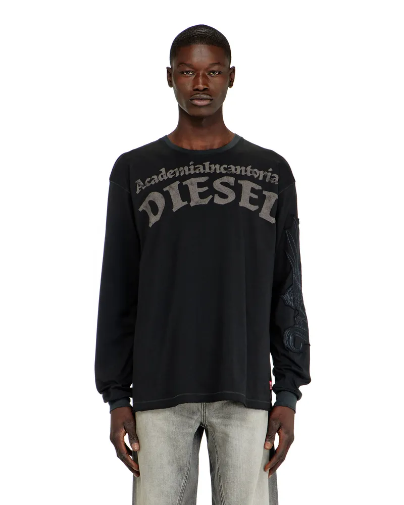 Diesel Langarm-T-Shirt mit Prints und Patches - T-Shirts - Herren - Schwarz Schwarz