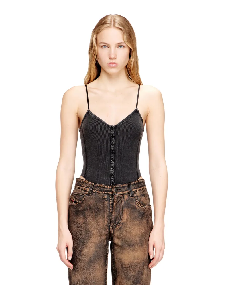 Diesel String-Body aus geripptem Jersey mit Marmoreffekt - T-Shirts - Damen - Grau Grau