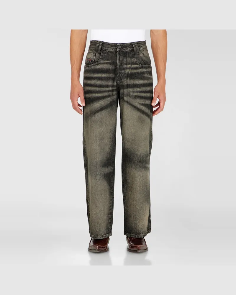 Diesel Relaxed Jeans High Waist 1982 D-Hakou, Schwarz/Dunkelgrau, Knopfverschluss Schwarz