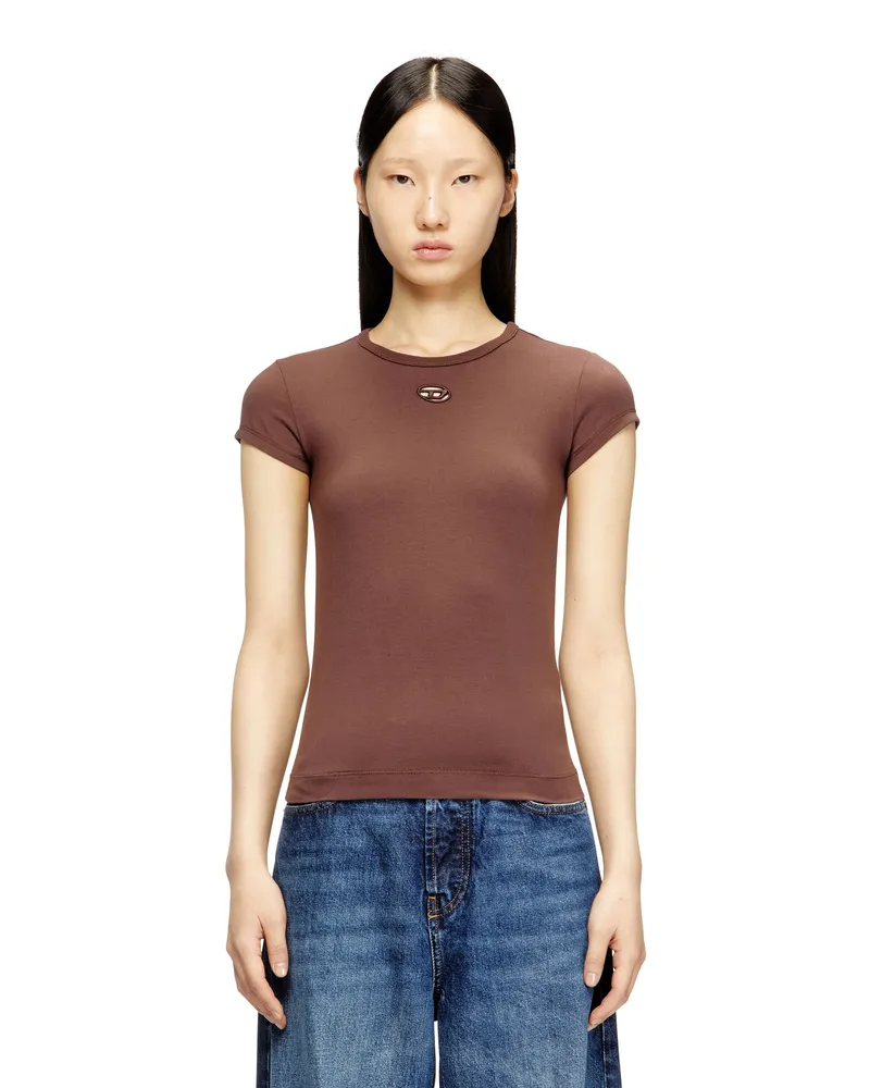 Diesel T-Shirt mit ausgeschnittenem, besticktem Logo - T-Shirts - Damen - Braun Braun