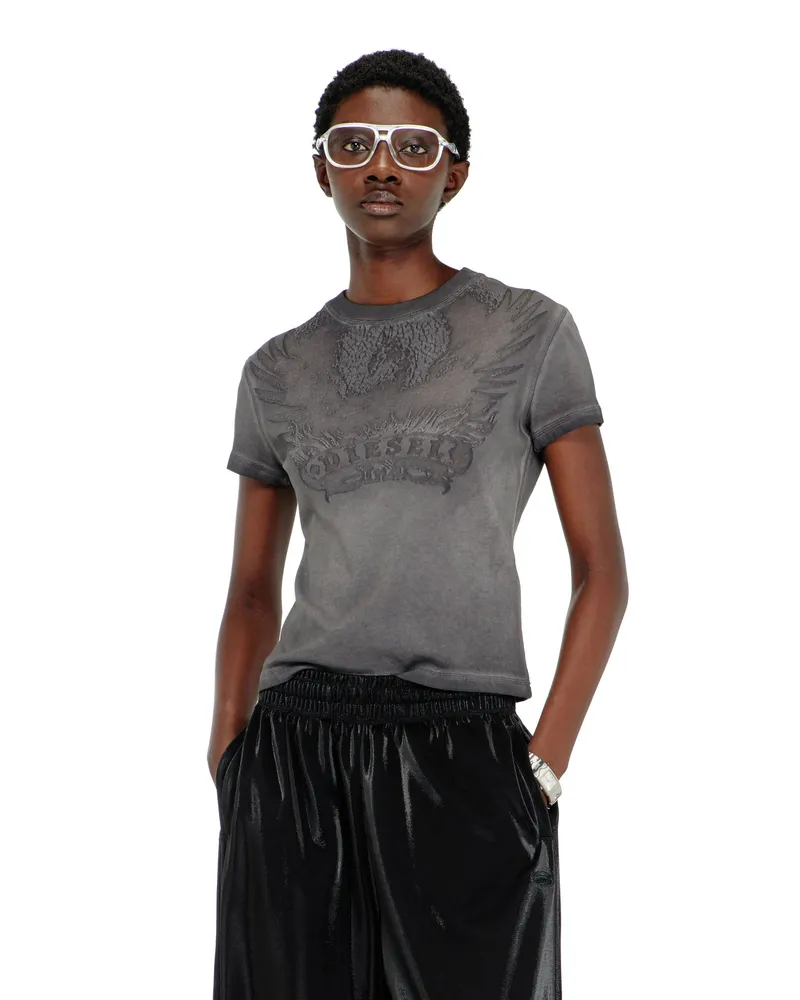 Diesel Slim T-shirt mit dévoré Phoenix - T-Shirts - Damen - Grau Grau