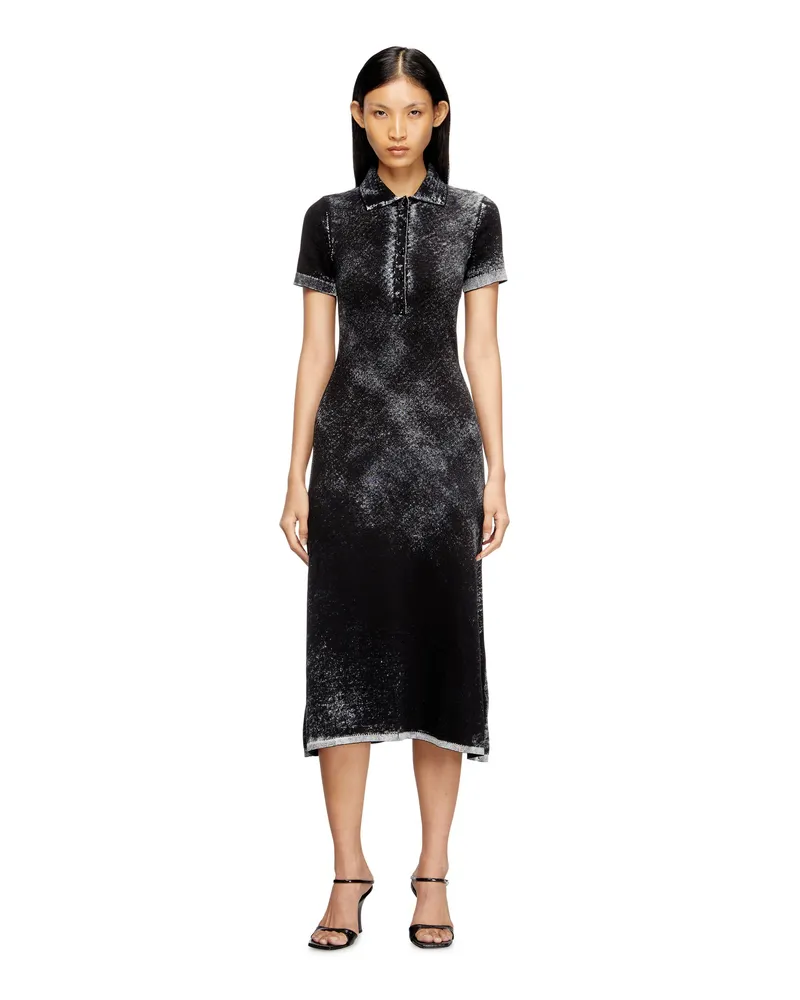 Diesel Midi-Polokleid aus umgekehrt bedrucktem Strick - Kleider - Damen - Schwarz Schwarz