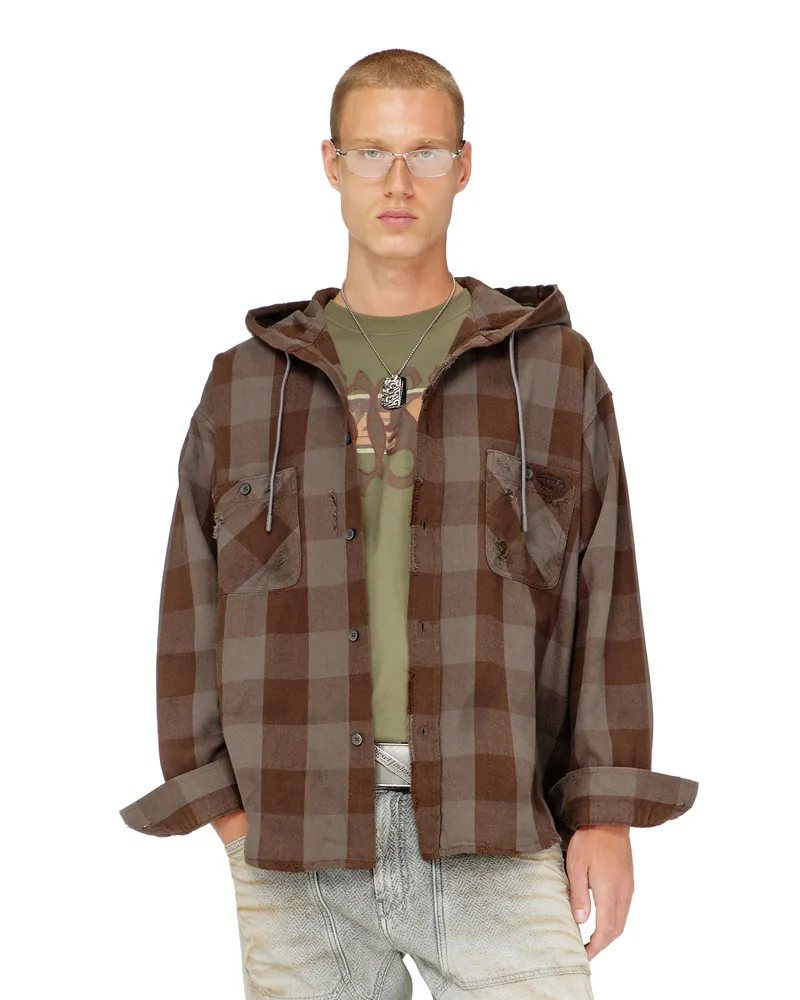 Diesel Kapuzenshirt aus distressed kariertem Flanell - Hemden - Herren - Bunt Bunt