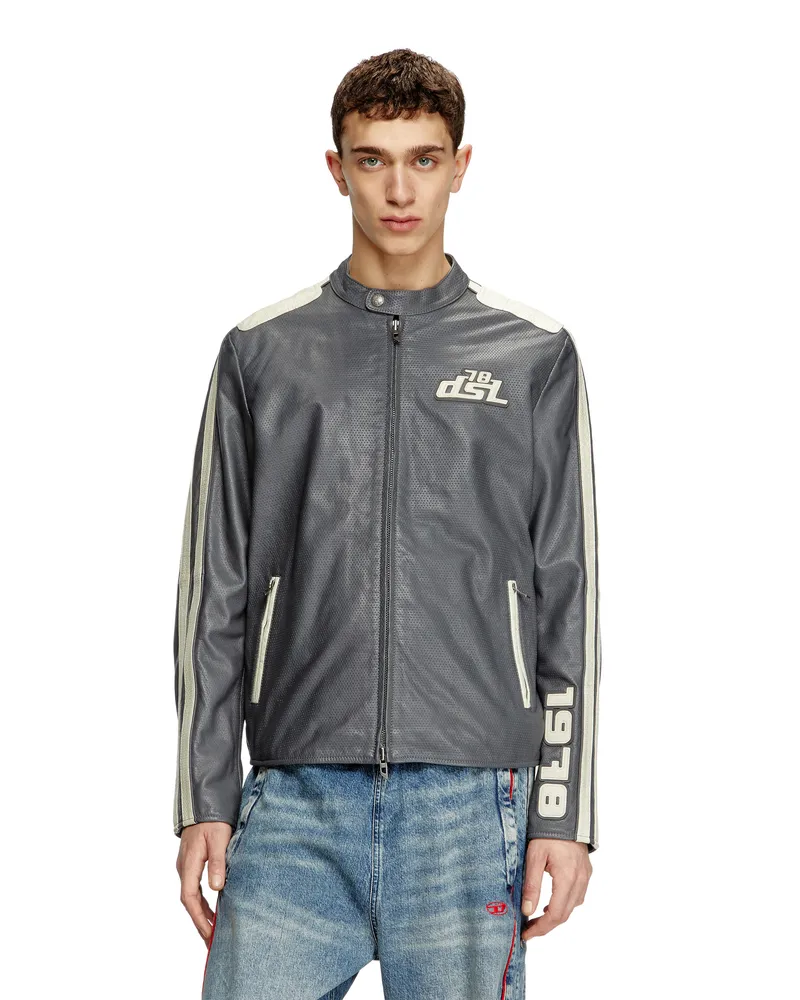 Diesel Bikerjacke aus perforiertem Leder - Lederjacken - Unisex - Grau Grau