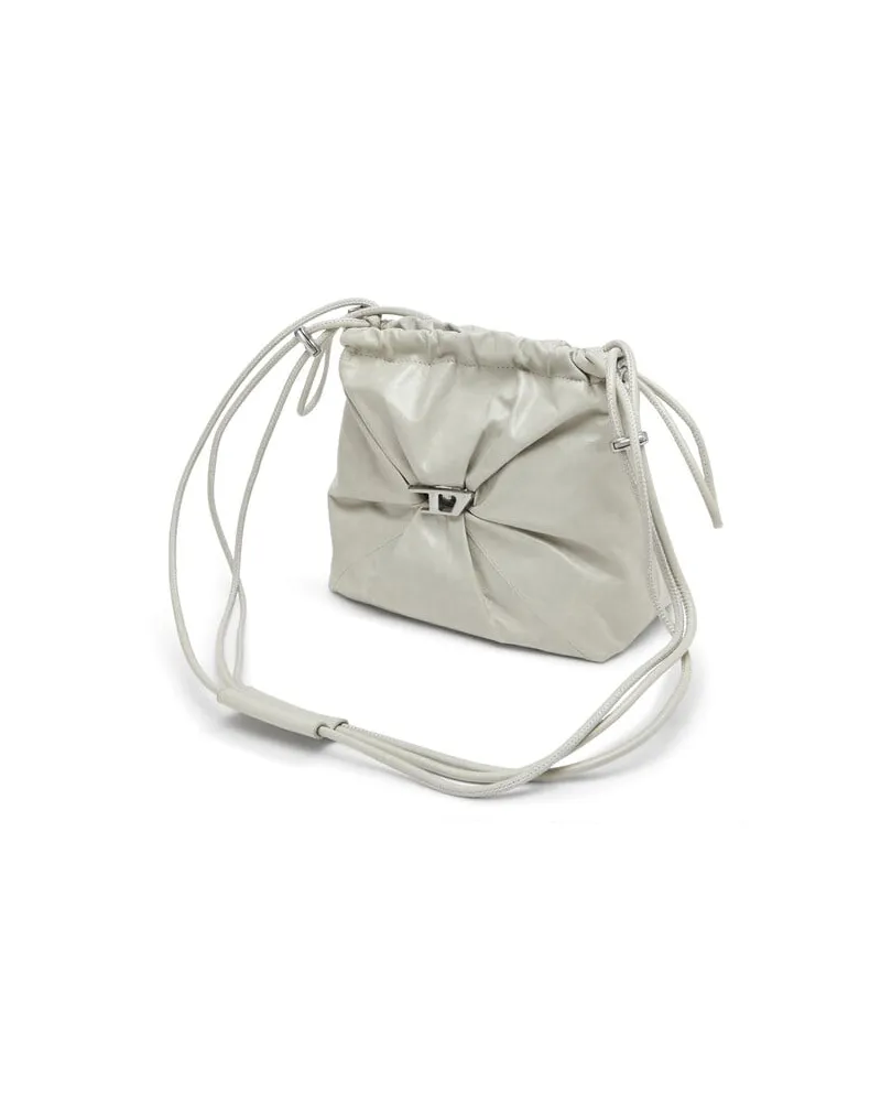 Diesel Scrunch-D-Beuteltasche aus glänzendem zerknittertem Leder - Schultertaschen - Damen - Weiss Weiss