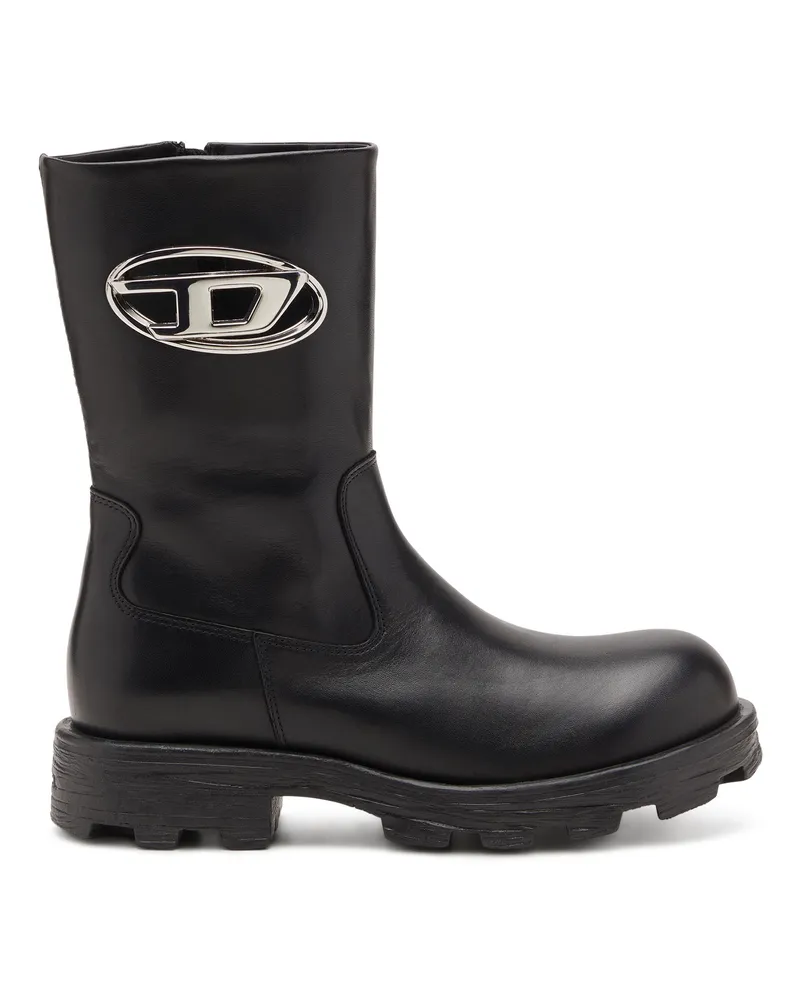 Diesel D-Hammer-Bikerstiefel aus Hochglanzleder - Stiefel - Damen - Schwarz Schwarz