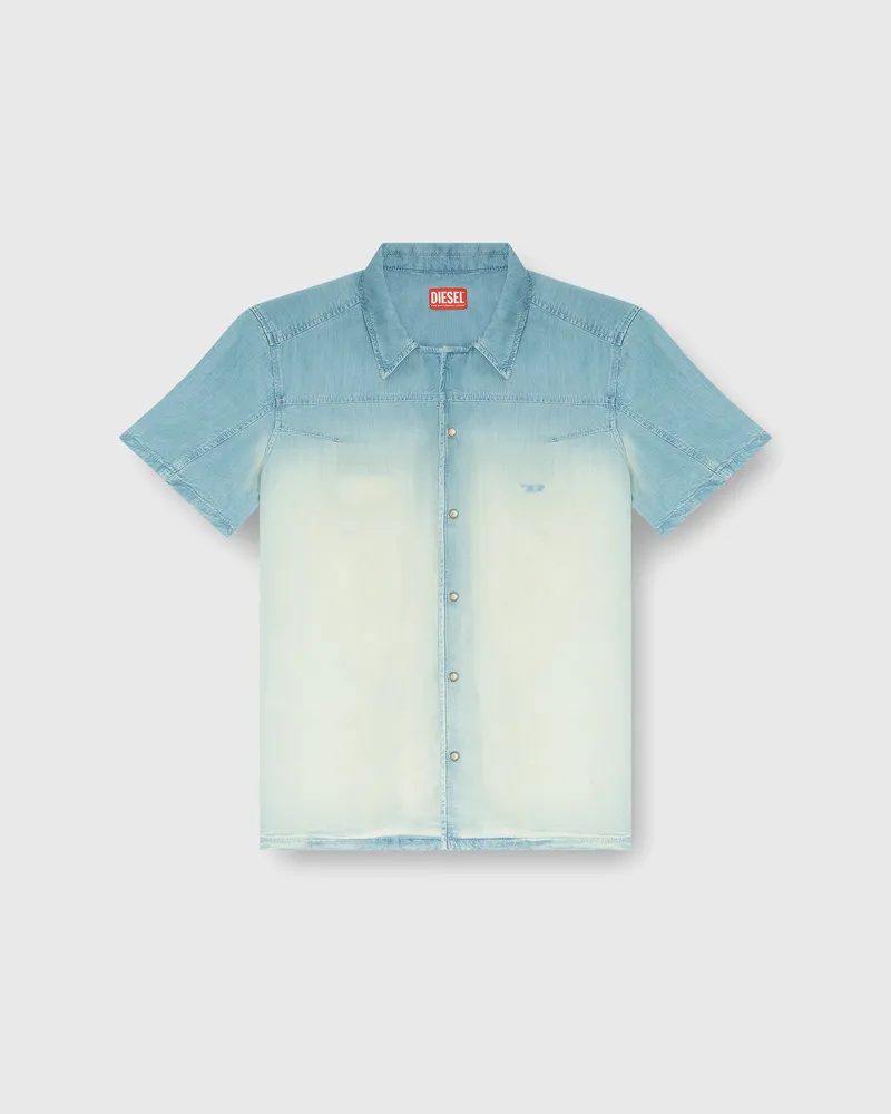 Diesel Kurzärmliges Hemd aus fließendem, überfärbtem Denim - Denimhemden - Herren - Blau Blau