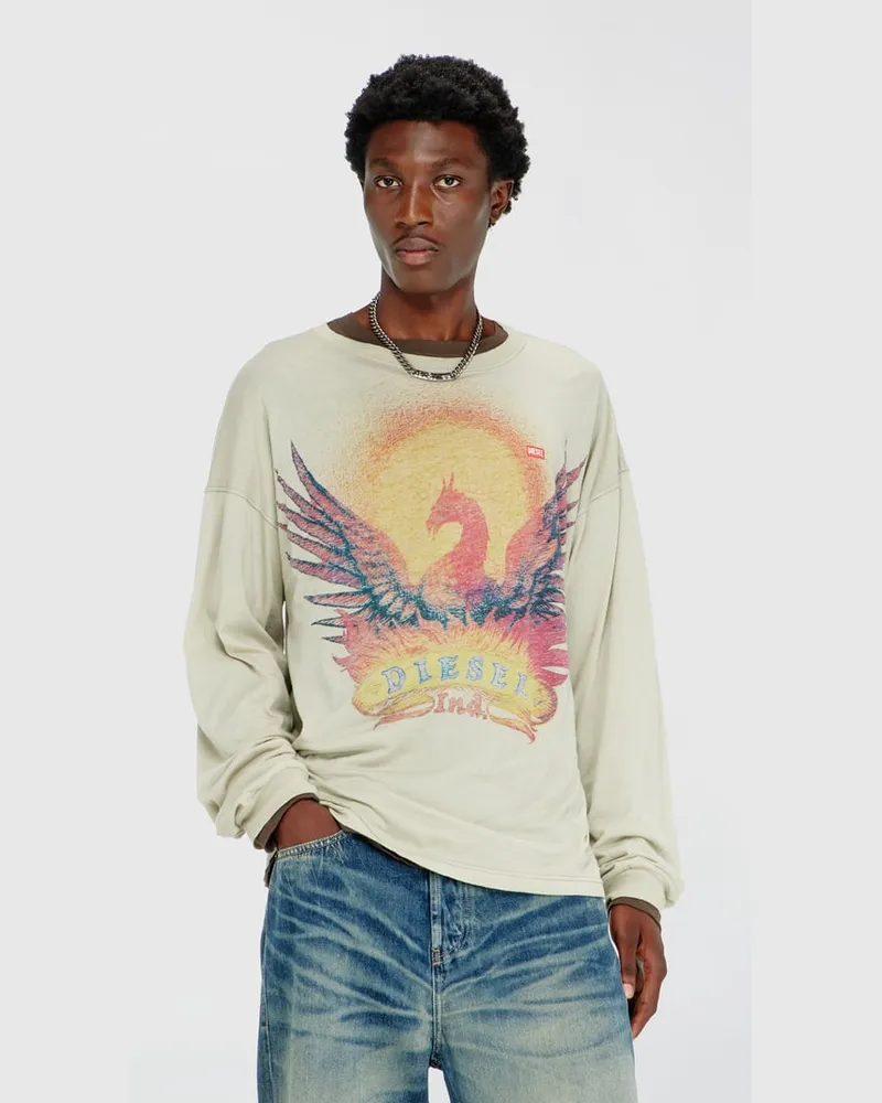 Diesel Langarm-T-Shirt mit Phoenix-Motiv - T-Shirts - Herren - Beige Beige