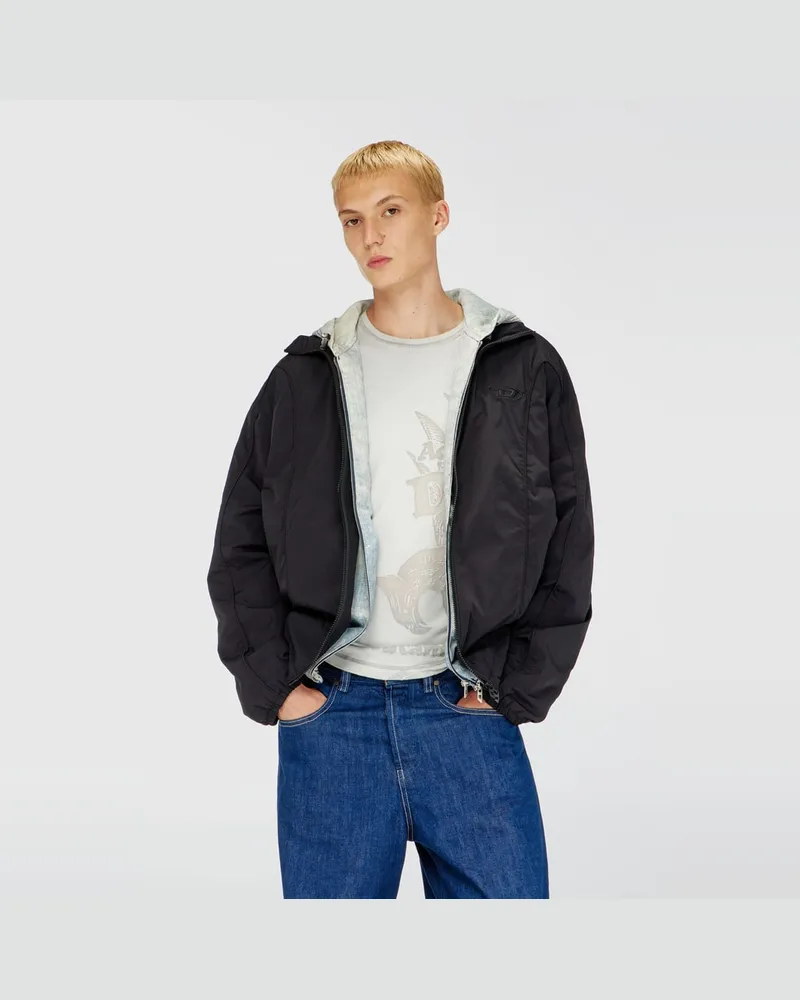Diesel Jacke aus geknittertem Nylon mit Paspeln - Jacken - Herren - Schwarz Schwarz
