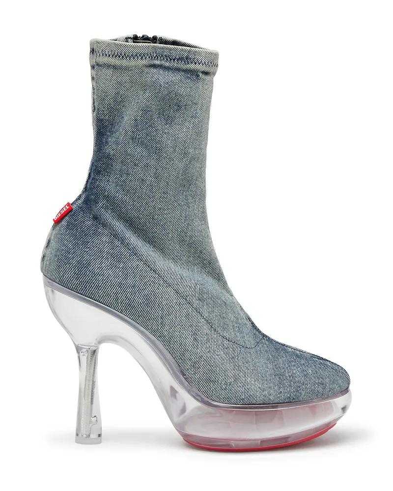 Diesel D-Lake-Stiefeletten mit Plateau-Sohle aus Denim und Plexiglas - Sandalen - Damen - Blau Blau