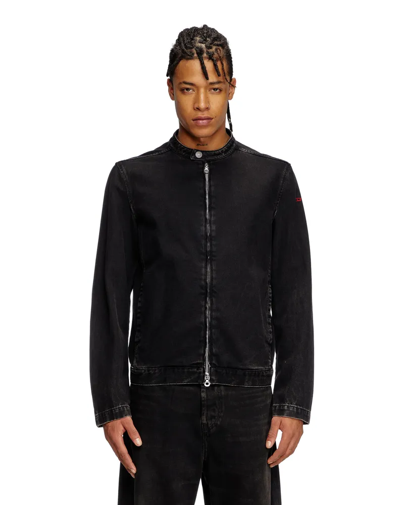 Diesel Moto-Jacke aus Denim in cleaner Waschung - Denim jacken - Herren - Schwarz Schwarz
