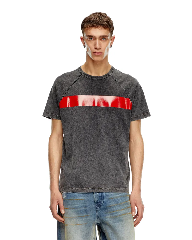 Diesel Marmoriertes T-Shirt mit glänzendem Streifen - T-Shirts - Schwarz