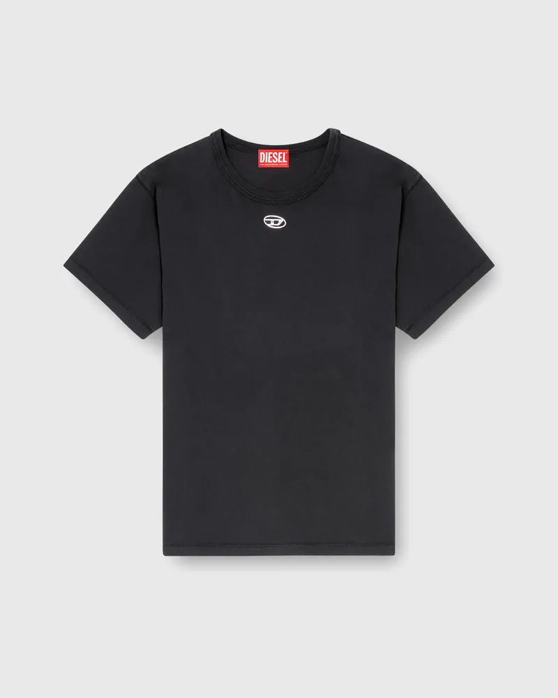 Diesel Baumwoll-T-Shirt mit metallischem Oval D - T-Shirts - Damen - Schwarz Schwarz
