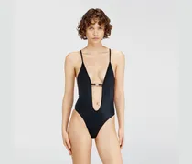 Badeanzug aus Nylon mit tiefem Ausschnitt - Badeanzüge - Damen - Schwarz