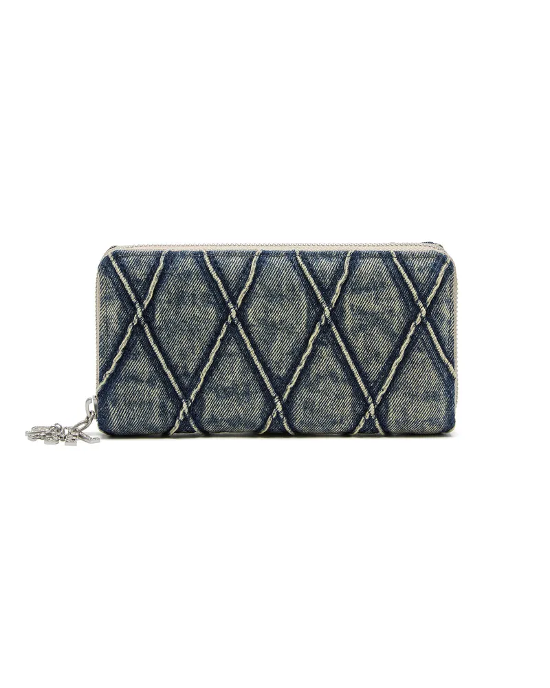 Diesel Reißverschluss-Portemonnaie aus gestepptem Argyle-Denim - Portemonnaies Zip-Around - Damen - Blau Blau