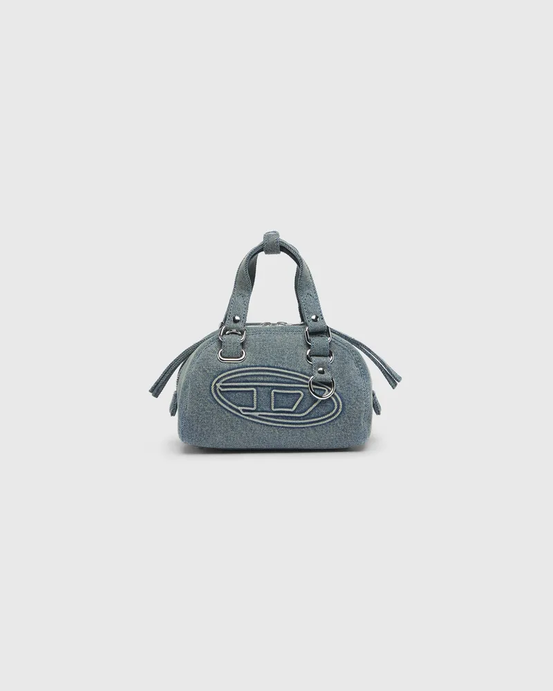 Diesel 1DR Dome-Kleine-Bowlingtasche aus Denim mit Oval D Logo - Schultertaschen - Unisex - Blau Blau