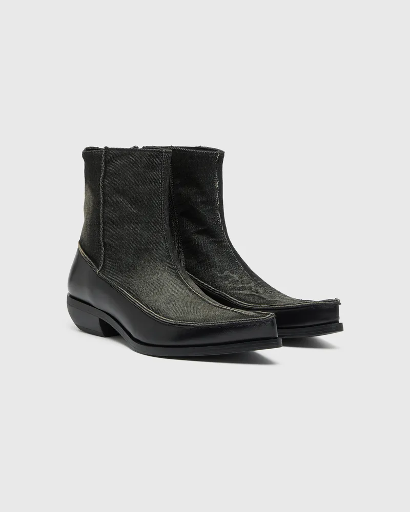 Diesel D-Frido-Westliche Stiefeletten aus Leder und Denim - Stiefel - Herren - Schwarz Schwarz