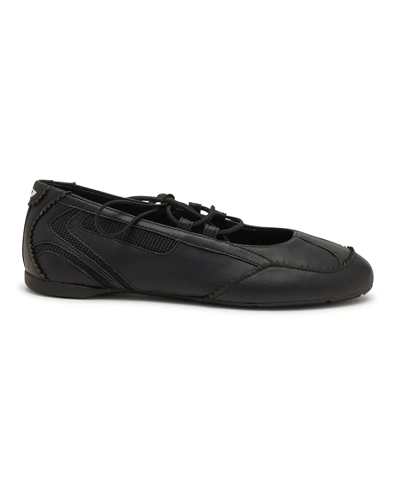 Diesel D-Mile-Ballerinaschnürschuhe aus Leder und Mesh - Flats - Damen - Schwarz Schwarz