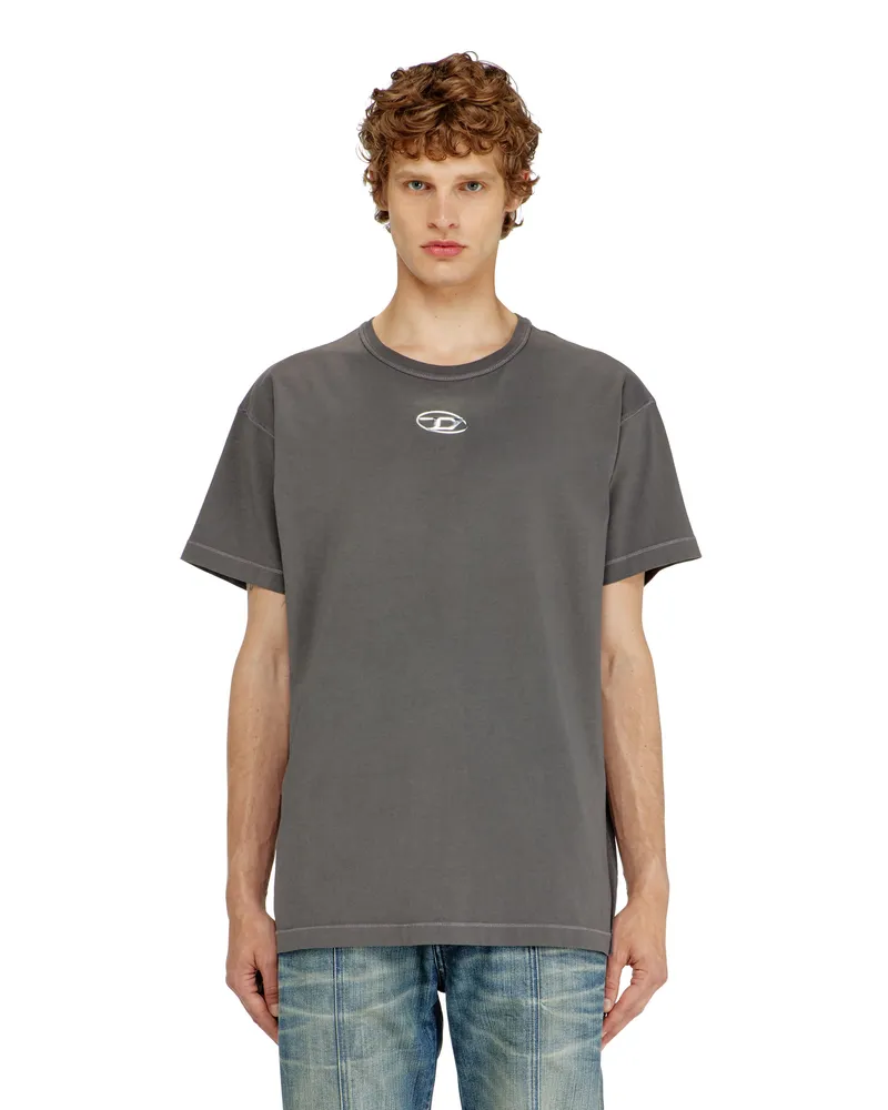 Diesel Leichtes Baumwoll-T-Shirt mit metallischem ovalem D-Logo - T-Shirts - Herren - Grau Grau