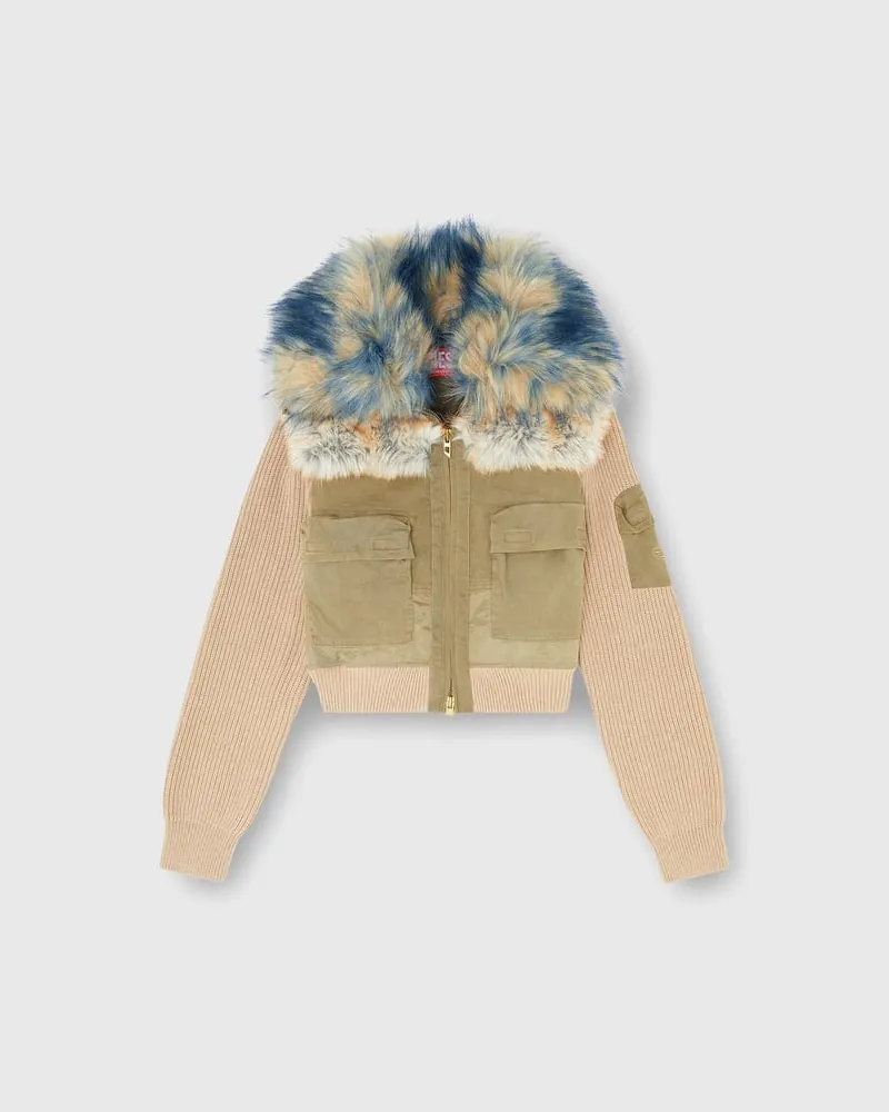 Diesel Bomberjacke mit Rippstrick- und Plüschbesatz - Jacken - Damen - Beige Beige