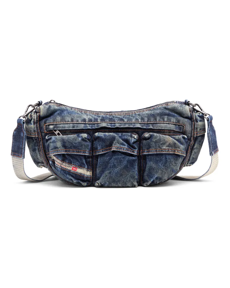 Diesel Travel 3000-Multipocket-Tasche aus behandeltem Denim - Schultertaschen - Unisex - Blau Blau