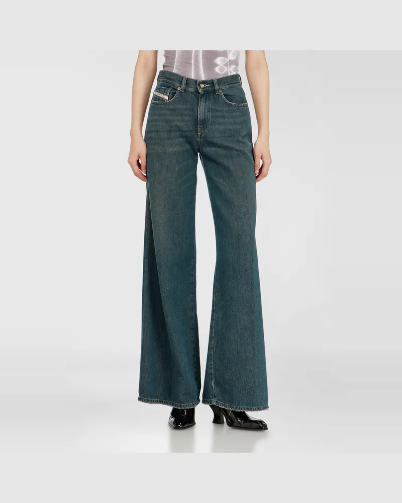 Diesel Flare Jeans Regular Waist 1978 D-Akemi, Dunkelblau, Reißverschluss Blau