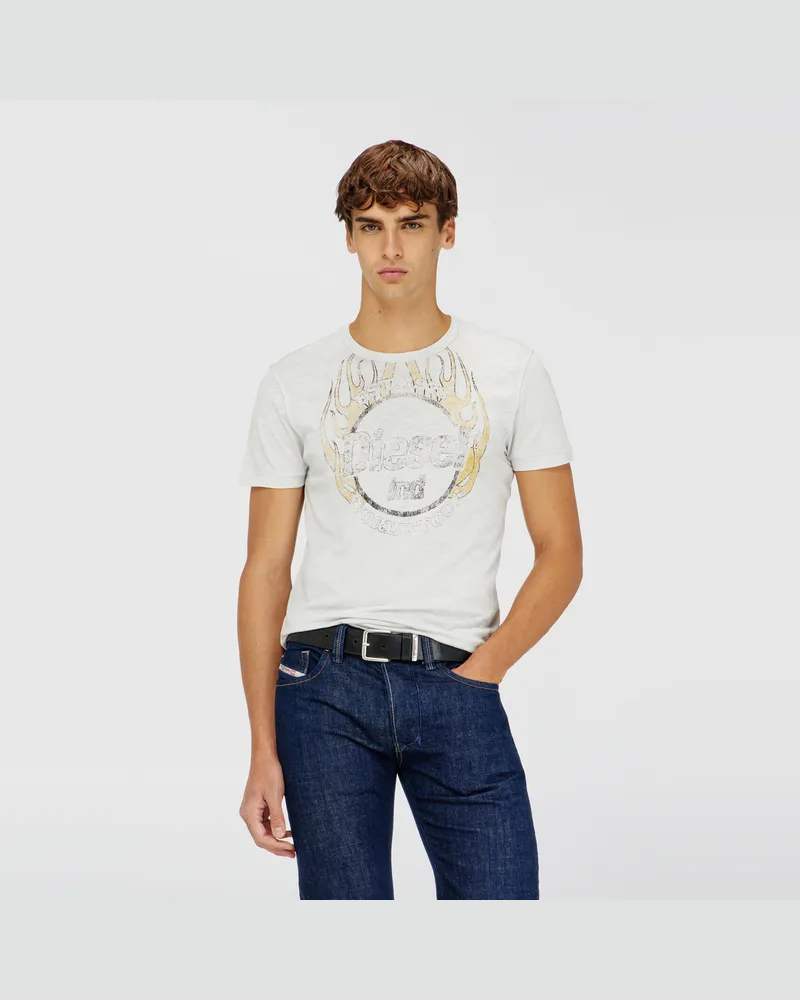 Diesel T-Shirt aus Slub-Jersey mit Crack-Print - T-Shirts - Herren - Weiss Weiss