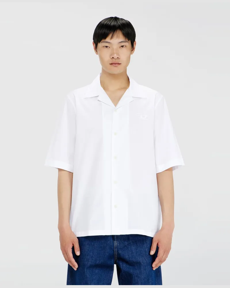 Diesel Stretch-Popeline-Hemd mit Oval-D-Stickerei - Hemden - Herren - Weiss Weiss