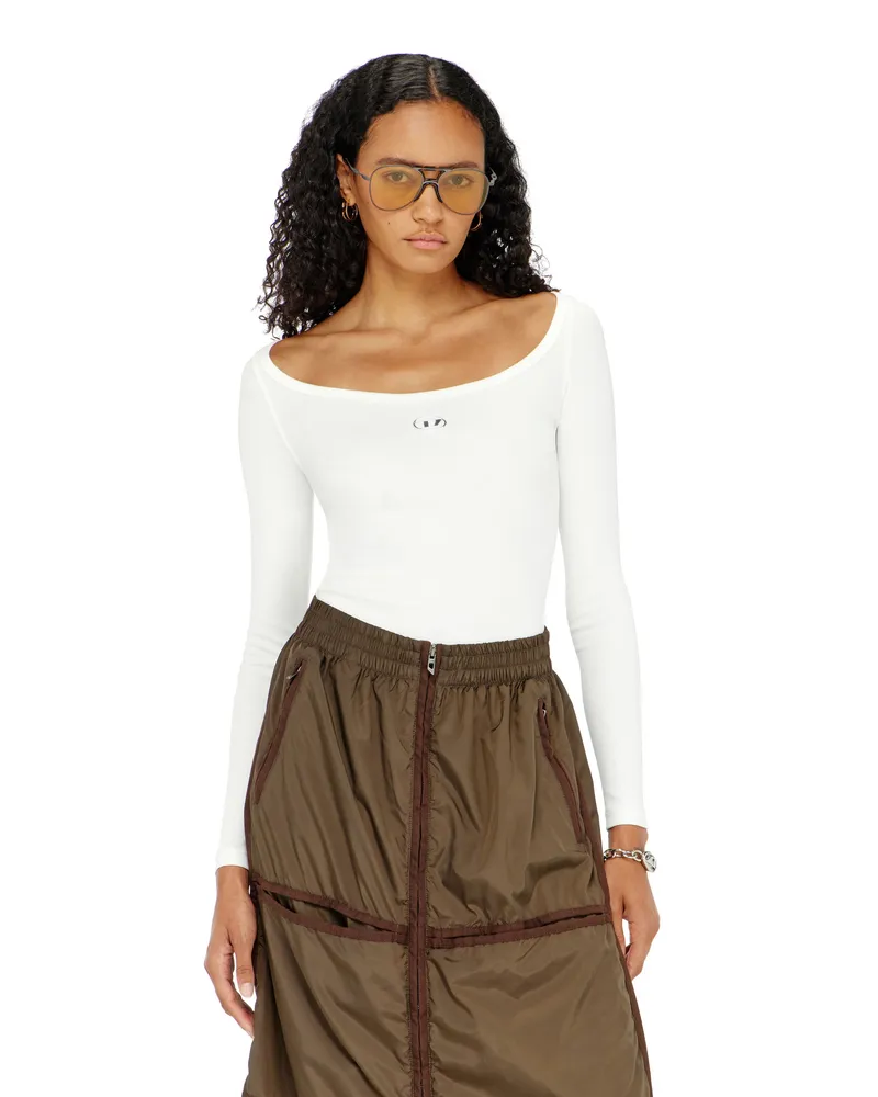 Diesel Langärmliges, geripptes Oberteil mit metallischem Oval D - T-Shirts - Damen - Weiss Weiss