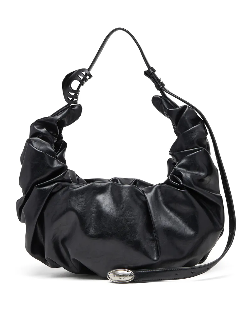 Diesel Große zerknitterte Hobo-Tasche aus glänzendem PU - Schultertaschen - Damen - Schwarz Schwarz